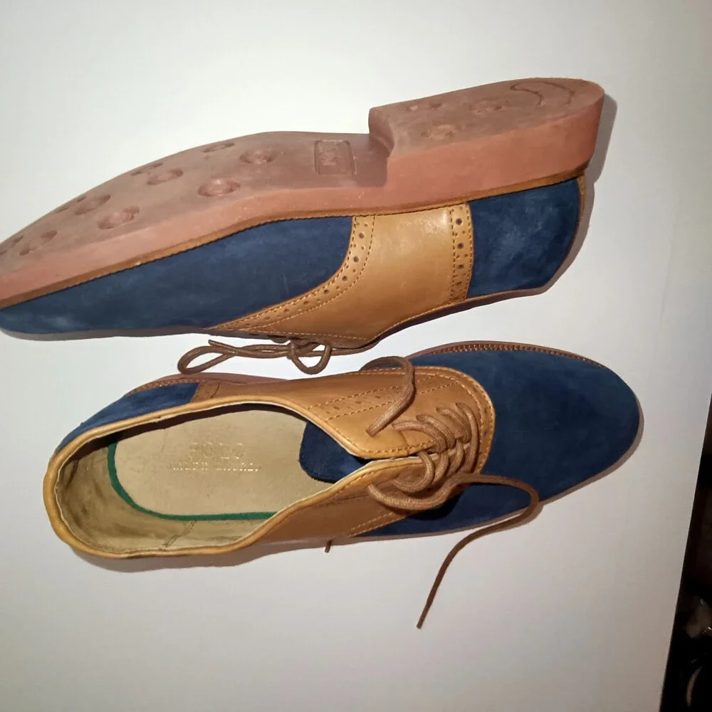 Polo Ralph Lauren Blue & Tan Leather Suede Oxfords US 12